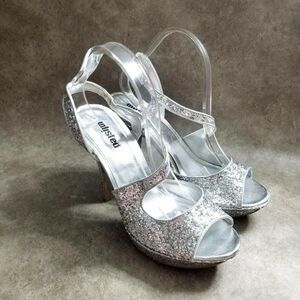 Unlisted Womens Super Hour  Size 10 Silver  Peep Toe Slingback 5.5" Heels